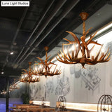 Resin Deer Horn Suspension Light - Traditional Chandelier For Restaurants