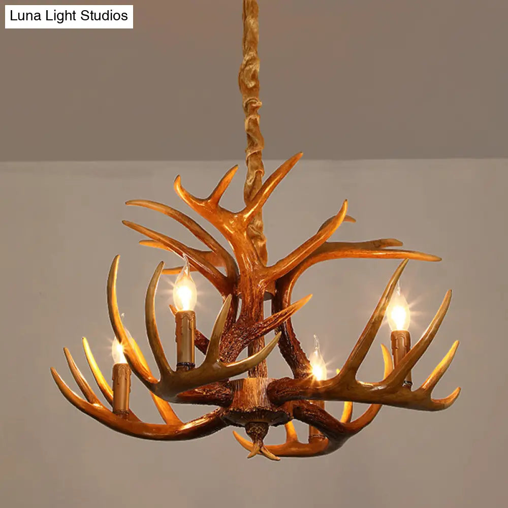 Resin Deer Horn Suspension Light - Traditional Chandelier For Restaurants