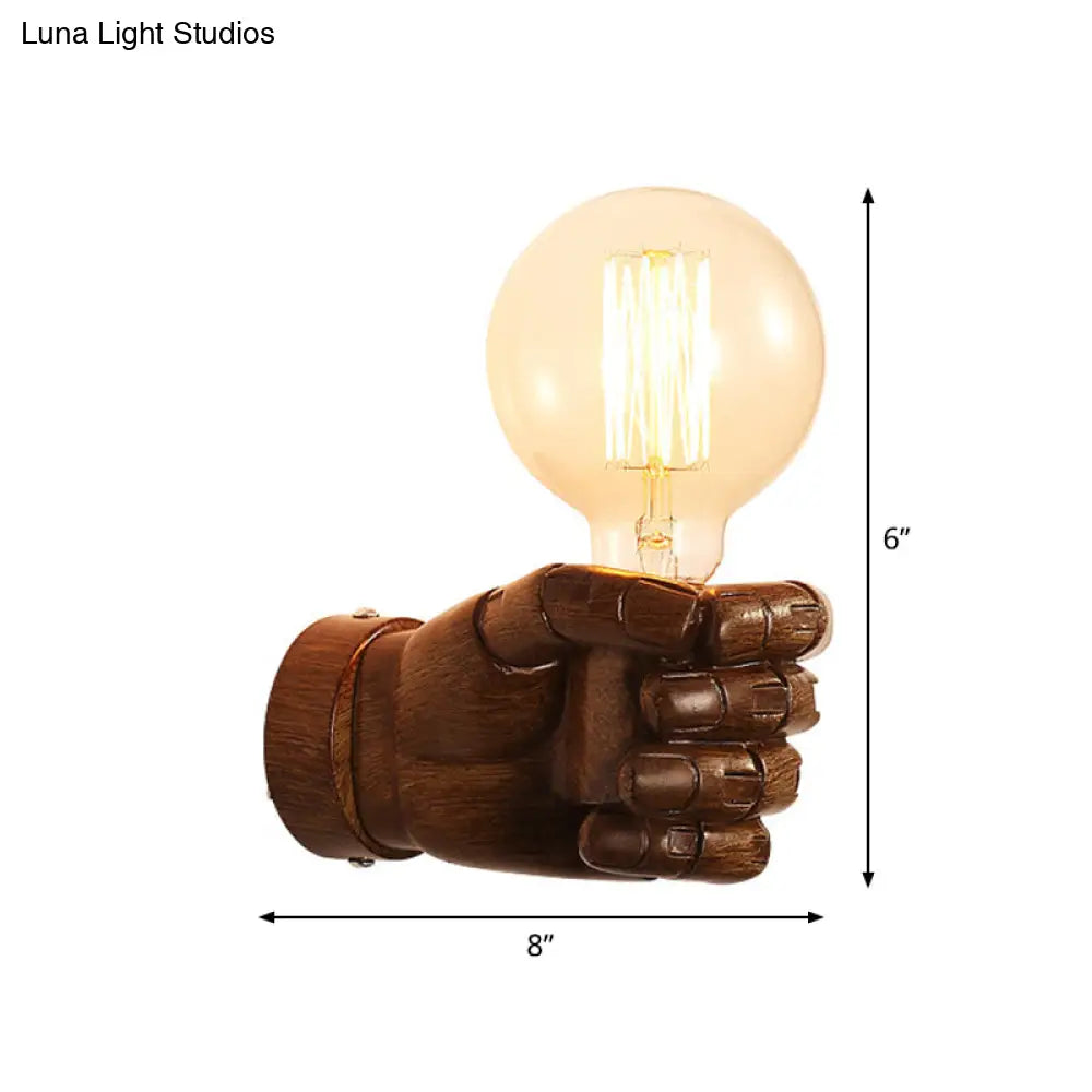 Resin Fist Wall Sconce: Distressed Wood White/Black - Perfect For Restaurants!