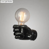 Resin Fist Wall Sconce: Distressed Wood White/Black - Perfect For Restaurants!