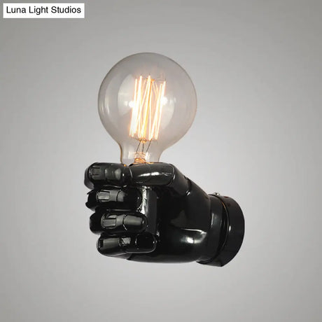 Resin Fist Wall Sconce: Distressed Wood White/Black - Perfect For Restaurants!