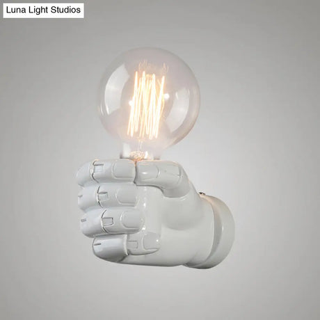 Resin Fist Wall Sconce: Distressed Wood White/Black - Perfect For Restaurants!
