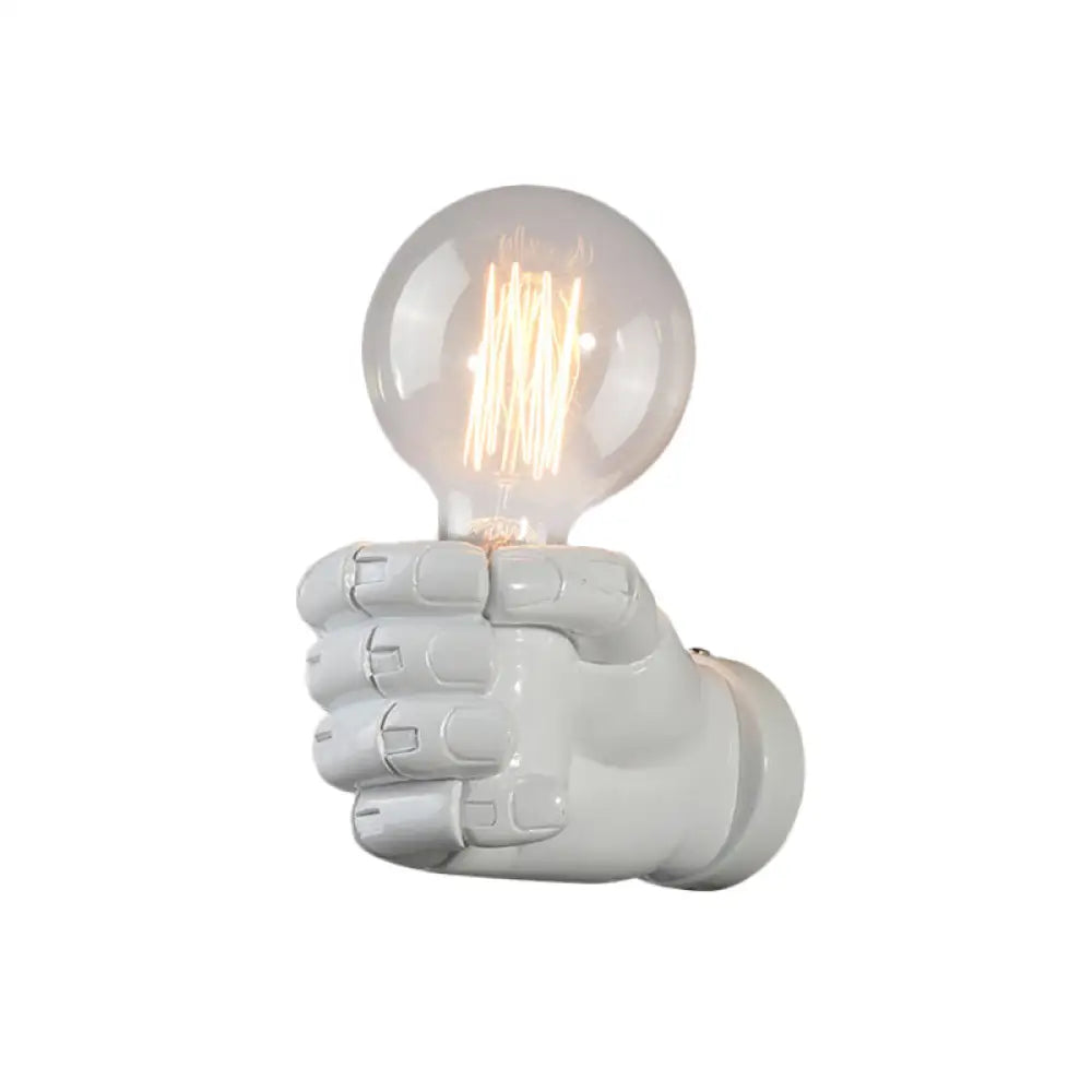 Resin Fist Wall Sconce: Distressed Wood White/Black - Perfect For Restaurants! White