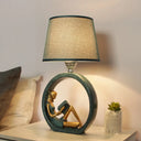 Resin Night Lamp With Tapered Fabric Shade - Modern Girl Reading Table In Blue