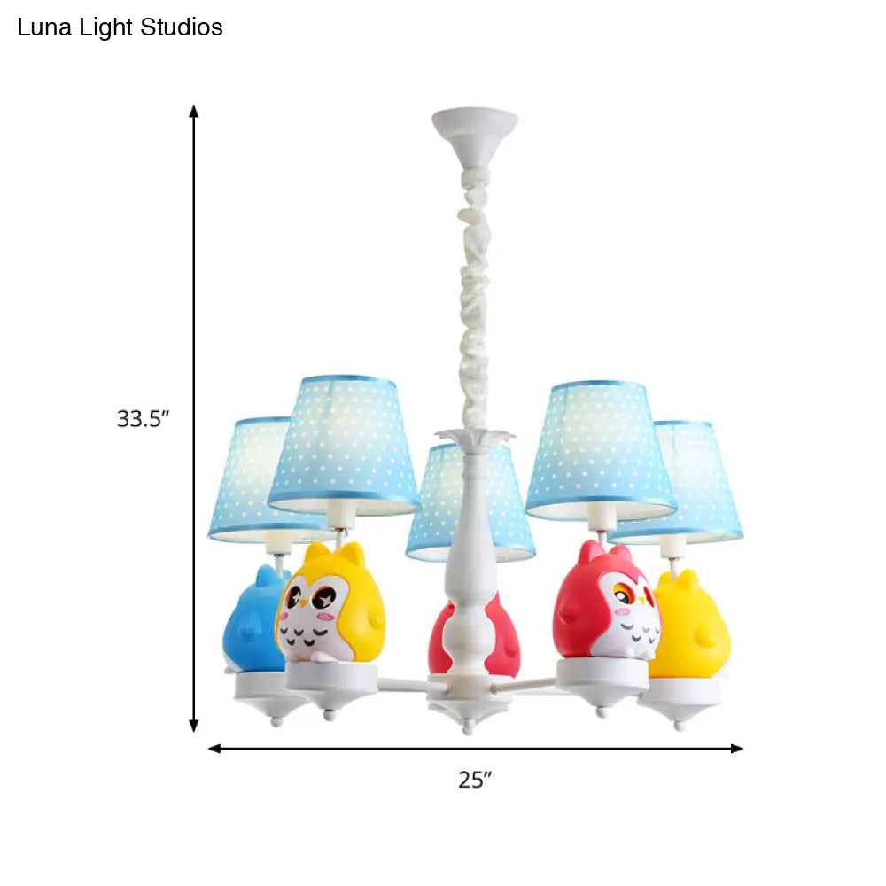 Resin Owl Pendant Chandelier - Animal Tapered Shade Hanging Ceiling Lamp For Kindergarten