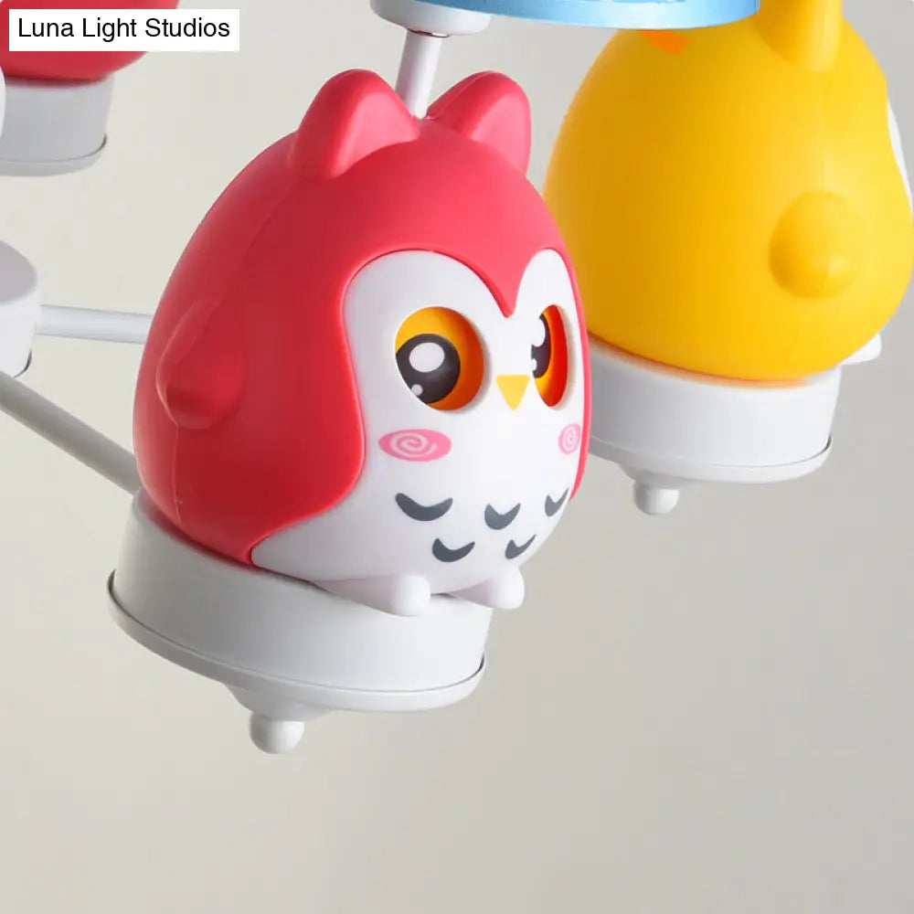 Resin Owl Pendant Chandelier - Animal Tapered Shade Hanging Ceiling Lamp For Kindergarten