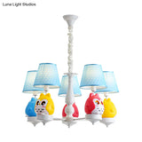 Resin Owl Pendant Chandelier - Animal Tapered Shade Hanging Ceiling Lamp For Kindergarten