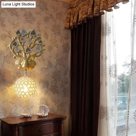 Resin Sconce Light - Water Drop/Globe Design 1 Bulb Indoor Wall Fixture With Tree Backplate