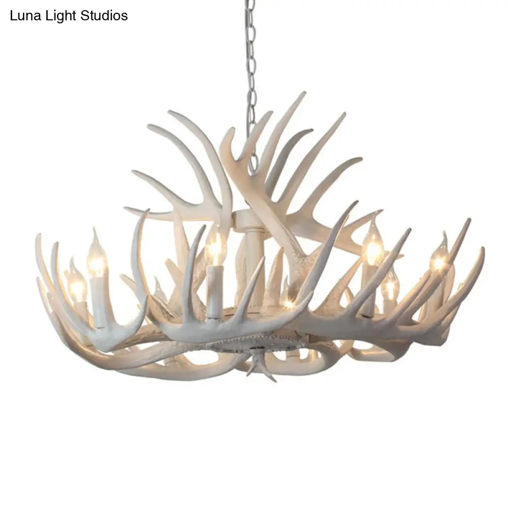 Resin White Antler Chandelier - Classic Pendant Light Fixture For Dining Room