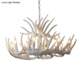 Resin White Antler Chandelier - Classic Pendant Light Fixture For Dining Room