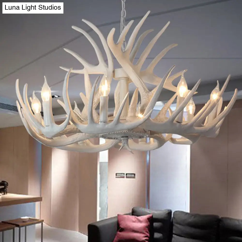 Resin White Antler Chandelier - Classic Pendant Light Fixture For Dining Room