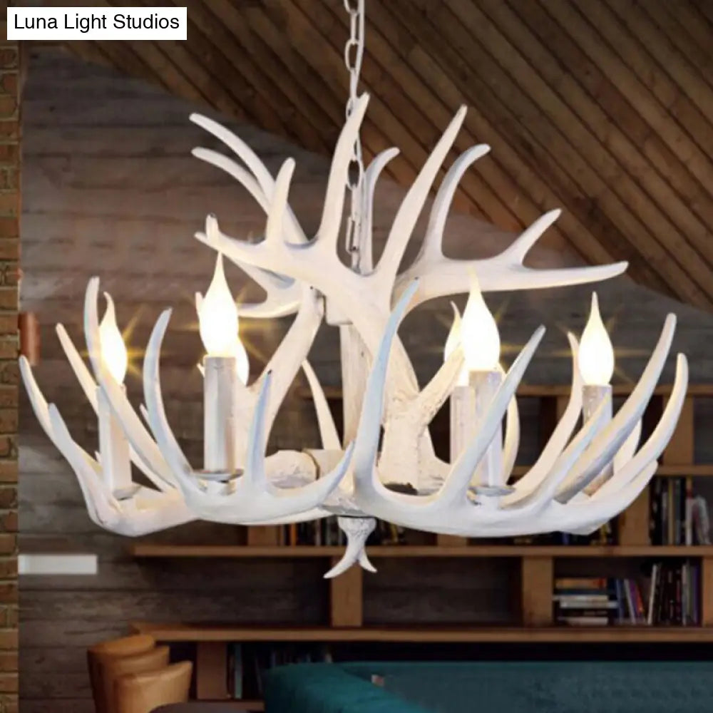 Resin White Antler Chandelier - Classic Pendant Light Fixture For Dining Room