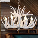 Resin White Antler Chandelier - Classic Pendant Light Fixture For Dining Room