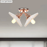 Restaurant Ceiling Light With Scalloped Milk Glass Shade In Black/Bronze Semi-Flush Mount