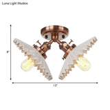 Restaurant Ceiling Light With Scalloped Milk Glass Shade In Black/Bronze Semi-Flush Mount