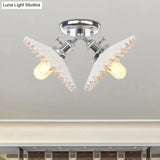 Restaurant Ceiling Light With Scalloped Milk Glass Shade In Black/Bronze Semi-Flush Mount