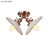 Restaurant Ceiling Light With Scalloped Milk Glass Shade In Black/Bronze Semi-Flush Mount