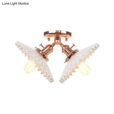 Restaurant Ceiling Light With Scalloped Milk Glass Shade In Black/Bronze Semi-Flush Mount
