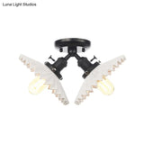Restaurant Ceiling Light With Scalloped Milk Glass Shade In Black/Bronze Semi-Flush Mount
