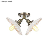 Restaurant Ceiling Light With Scalloped Milk Glass Shade In Black/Bronze Semi-Flush Mount