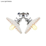 Restaurant Ceiling Light With Scalloped Milk Glass Shade In Black/Bronze Semi-Flush Mount