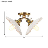 Restaurant Ceiling Light With Scalloped Milk Glass Shade In Black/Bronze Semi-Flush Mount