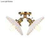 Restaurant Ceiling Light With Scalloped Milk Glass Shade In Black/Bronze Semi-Flush Mount