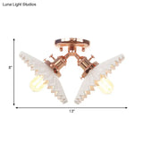 Restaurant Ceiling Light With Scalloped Milk Glass Shade In Black/Bronze Semi-Flush Mount
