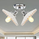Restaurant Ceiling Light With Scalloped Milk Glass Shade In Black/Bronze Semi-Flush Mount Chrome