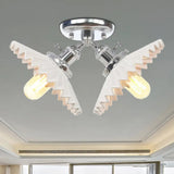 Restaurant Ceiling Light With Scalloped Milk Glass Shade In Black/Bronze Semi-Flush Mount Chrome