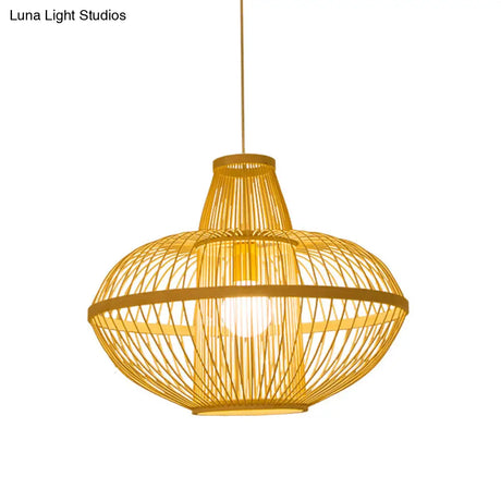 Restaurant Pendant Lamp With Bamboo Shade - Asia Wood Hanging Ceiling Light