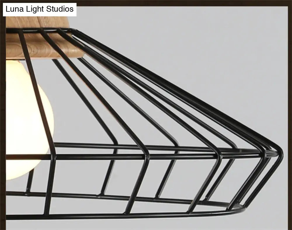 Restaurant Wire Cage Pendant Light: Black Metal Industrial Retro Hanging Lamp