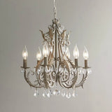 Retro 6-Head Pendant Chandelier With Crystal Beaded Arms - Metallic Candelabra Light For Living Room