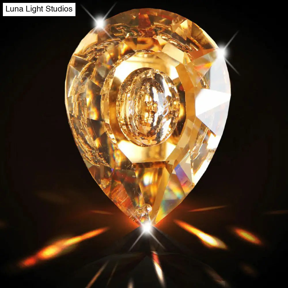 Retro Amber Glass Flush Mount Ceiling Light With Crystal Drop - 3 - Light Bowl Fixture