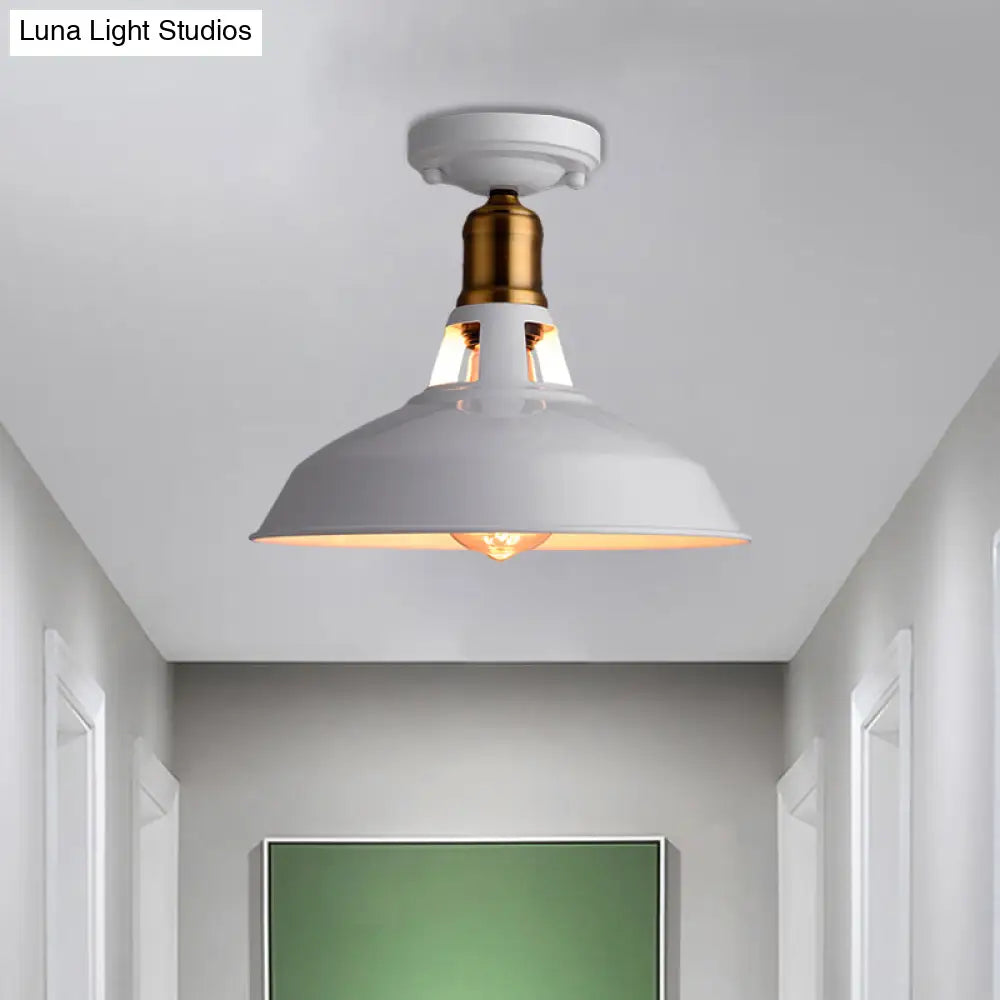 Retro Barn Ceiling Mounted Light 1 - Light Semi Flush Fixture In Black/White - Stylish Metal Design