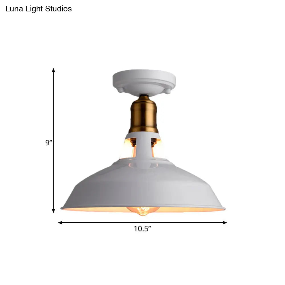 Retro Barn Ceiling Mounted Light 1 - Light Semi Flush Fixture In Black/White - Stylish Metal Design