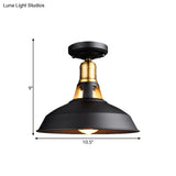 Retro Barn Ceiling Mounted Light 1 - Light Semi Flush Fixture In Black/White - Stylish Metal Design