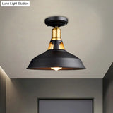 Retro Barn Ceiling Mounted Light 1 - Light Semi Flush Fixture In Black/White - Stylish Metal Design