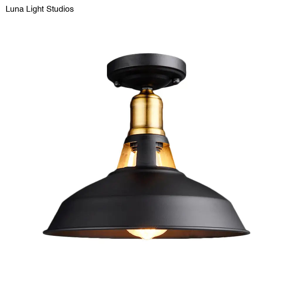 Retro Barn Ceiling Mounted Light 1 - Light Semi Flush Fixture In Black/White - Stylish Metal Design