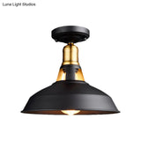 Retro Barn Ceiling Mounted Light 1 - Light Semi Flush Fixture In Black/White - Stylish Metal Design