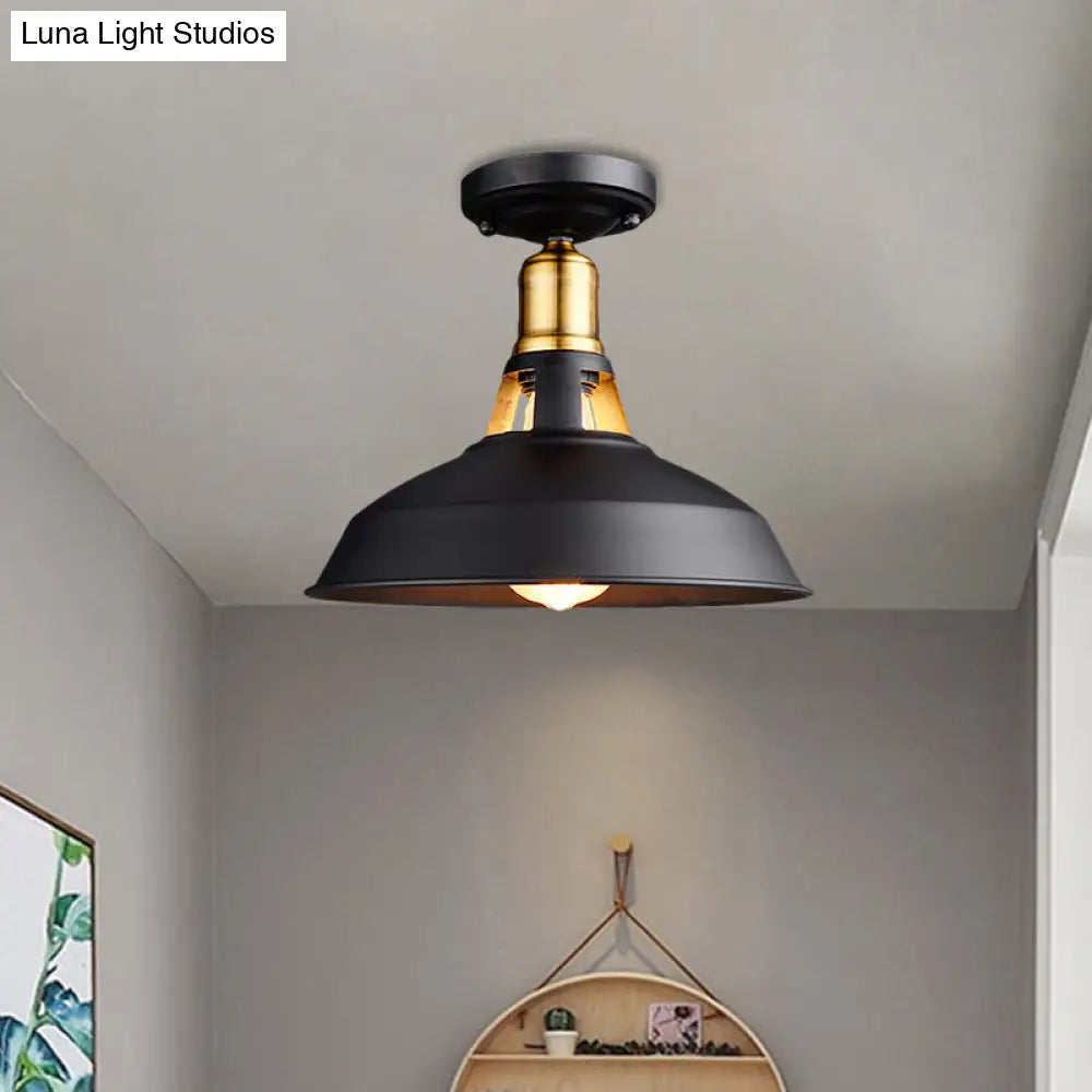 Retro Barn Ceiling Mounted Light 1 - Light Semi Flush Fixture In Black/White - Stylish Metal Design