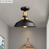 Retro Barn Ceiling Mounted Light 1 - Light Semi Flush Fixture In Black/White - Stylish Metal Design