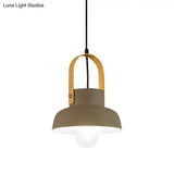 Retro Barn Pendant Lamp - 1 Light Metal Ceiling With Leather Strap (White/Grey/Black)