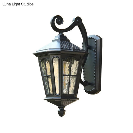 Retro Bell-Shaped Ripple Glass Wall Light For Courtyard - Single-Bulb Mount