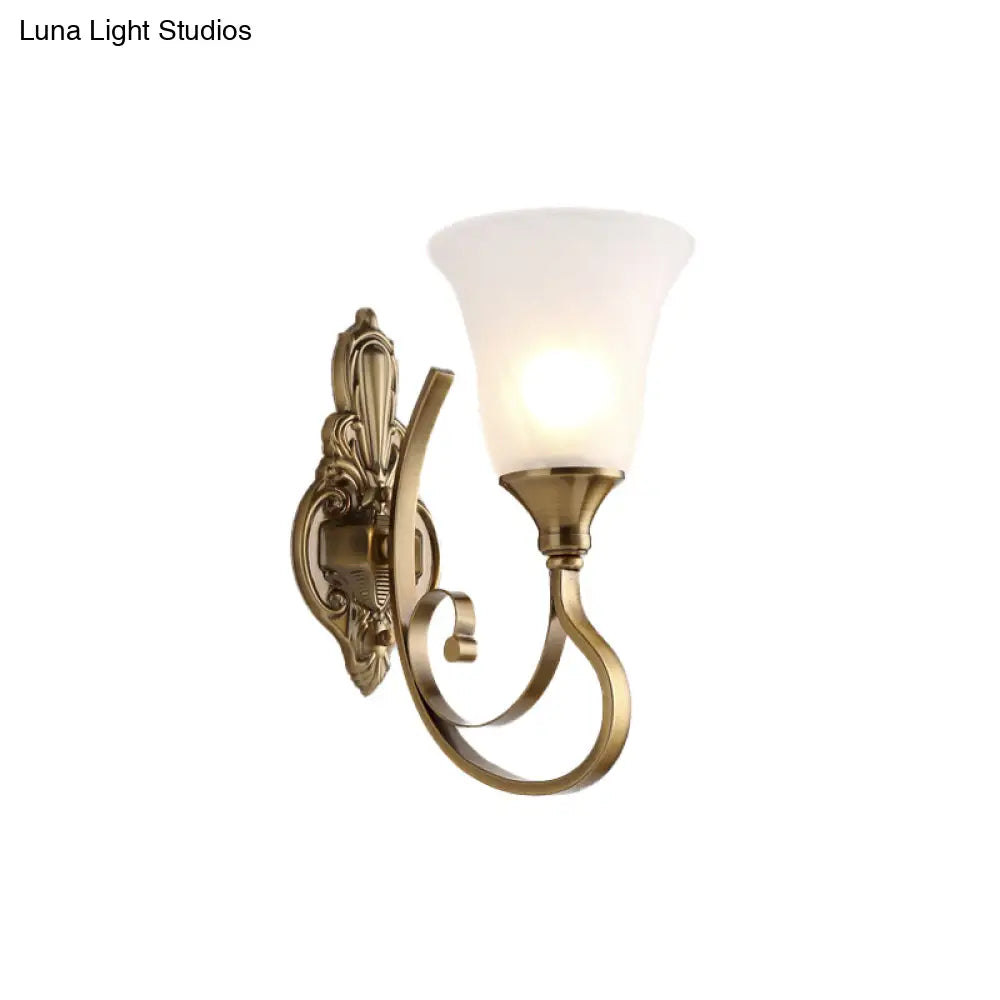 Retro Bell Wall Lamp - Sleek 2-Light Frosted Glass Sconce In Gold For Porch