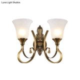 Retro Bell Wall Lamp - Sleek 2-Light Frosted Glass Sconce In Gold For Porch
