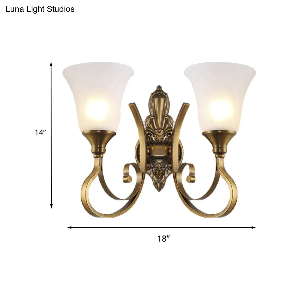 Retro Bell Wall Lamp - Sleek 2-Light Frosted Glass Sconce In Gold For Porch