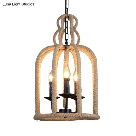 Retro Birdcage Pendant Light: 3 Heads Hanging Lamp In Brown For Dining Room