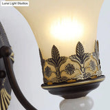 Retro Black Bell Wall Light With White Glass Shade For Living Room - 1/2 Fixture