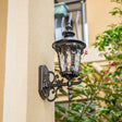 Retro Black/Brass Tapered Sconce Light With Dimpled Glass - Wall Mounted Patio Lamp (1 Head